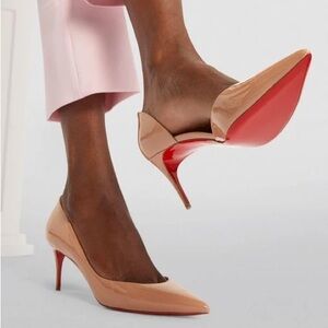 Christian Louboutin Iriza 70mm patent leather cutout beige heels size 35.5 NEW